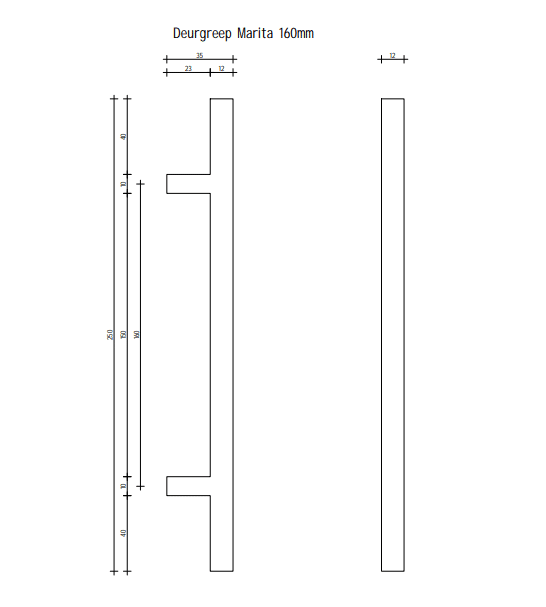 Poignée Marita - acier - 160 mm – Image 3
